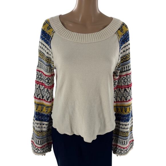 Free People White Fairground Cotton Thermal Sweater Sleeve Top - Picture 5 of 12